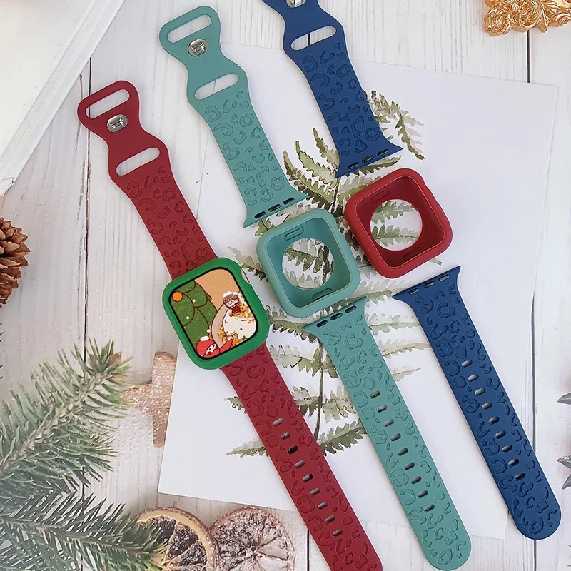 Christmas strap+case For Apple Watch band 45mm/41mm 44mm 40mm  42mm 38mm Cartoon watchband Bracelet IWatch series 5 4 3 6 SE 7