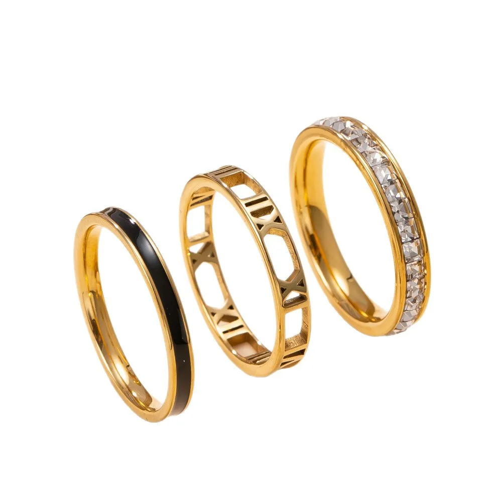 Stainless Steel Roman Script Ring for Women Three-piece Set Ring