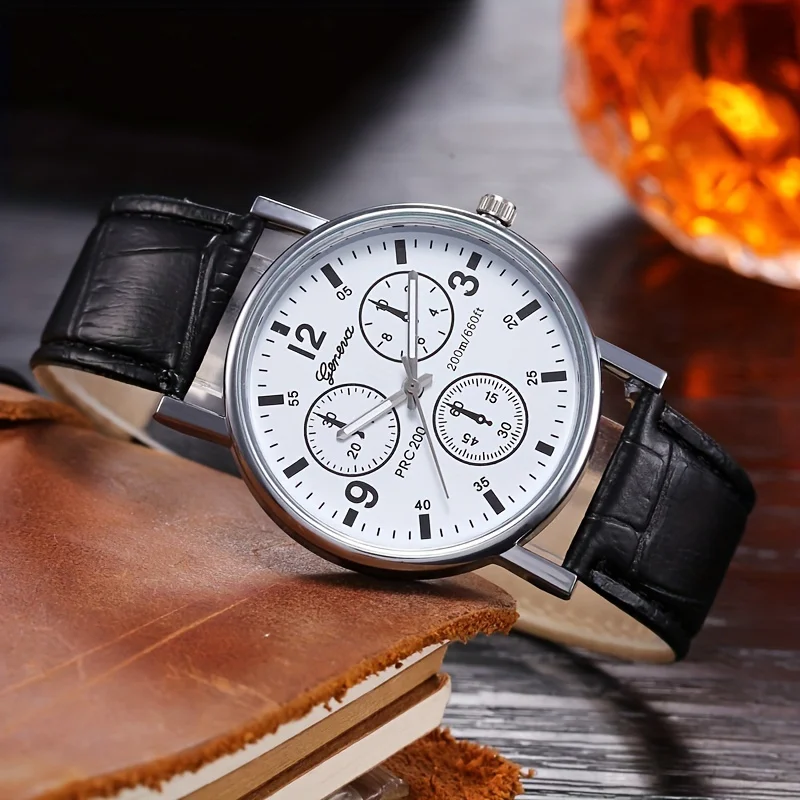 Классические мужские кварцевые часы с тремя глазами-модные часы с отображением даты и кожаным ремешком-идеальный подарок для Него