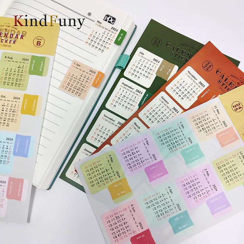 

KindFuny 2024 Calendar Stickers Annual Monthly Planner Label Notebook Agenda Index Stickers Bookmark Notes Kawaii Stationery