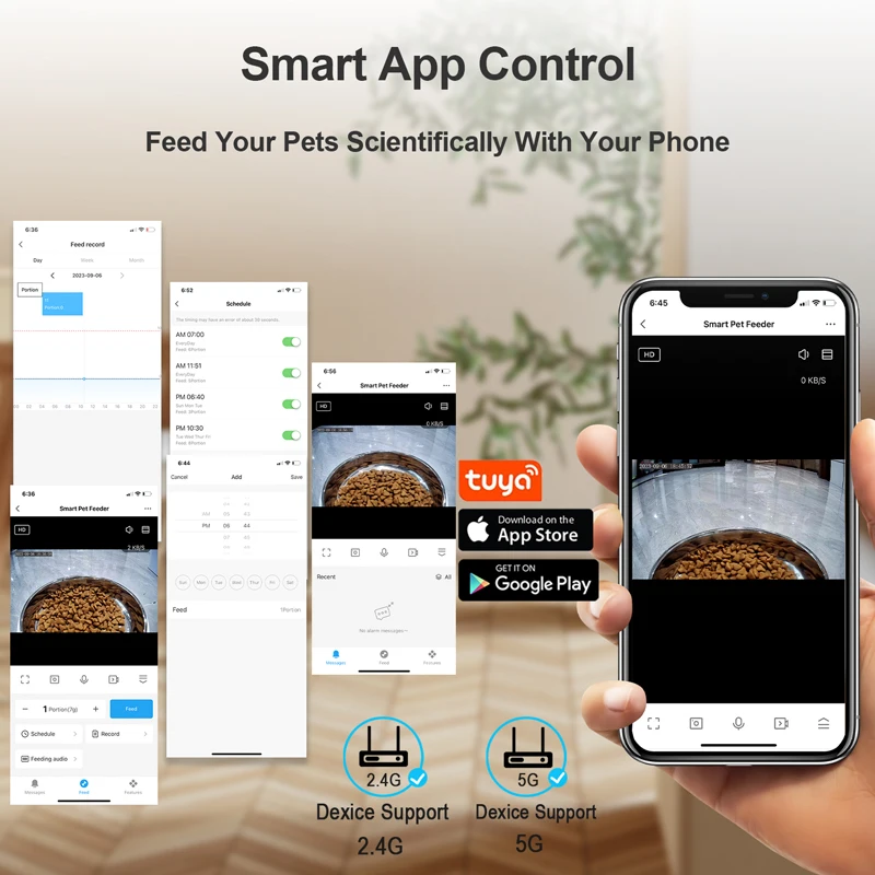 New Tuya App Eco Friendly Timed Ration Feeder Cats Dogs With 4L 5G Camera Smart Pet Feeder