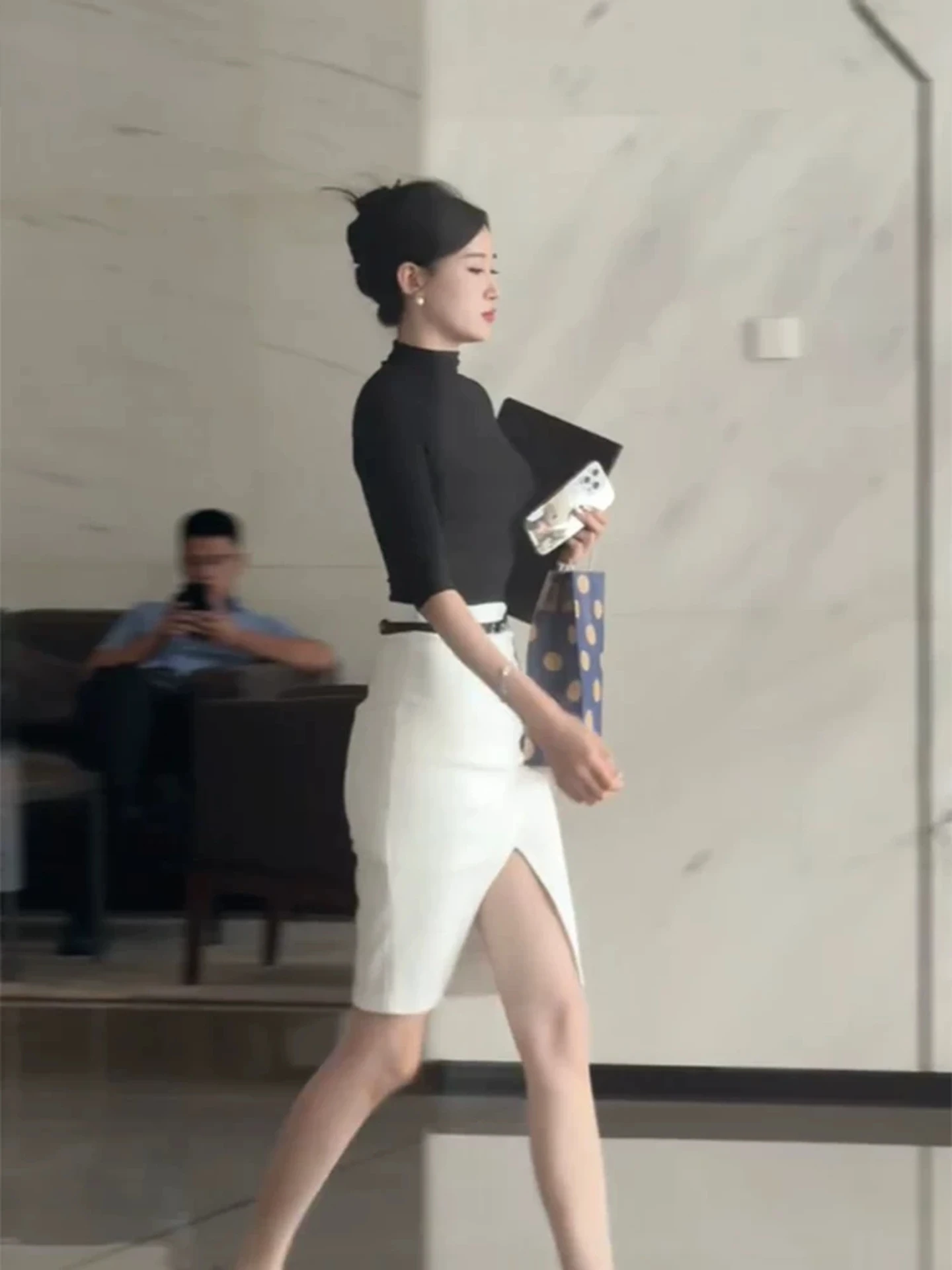 

Elegant Black High Collar Sleeveless Top And Skirt Two Piece Set for Women Professional Cotton Blend Business Casual Outfit