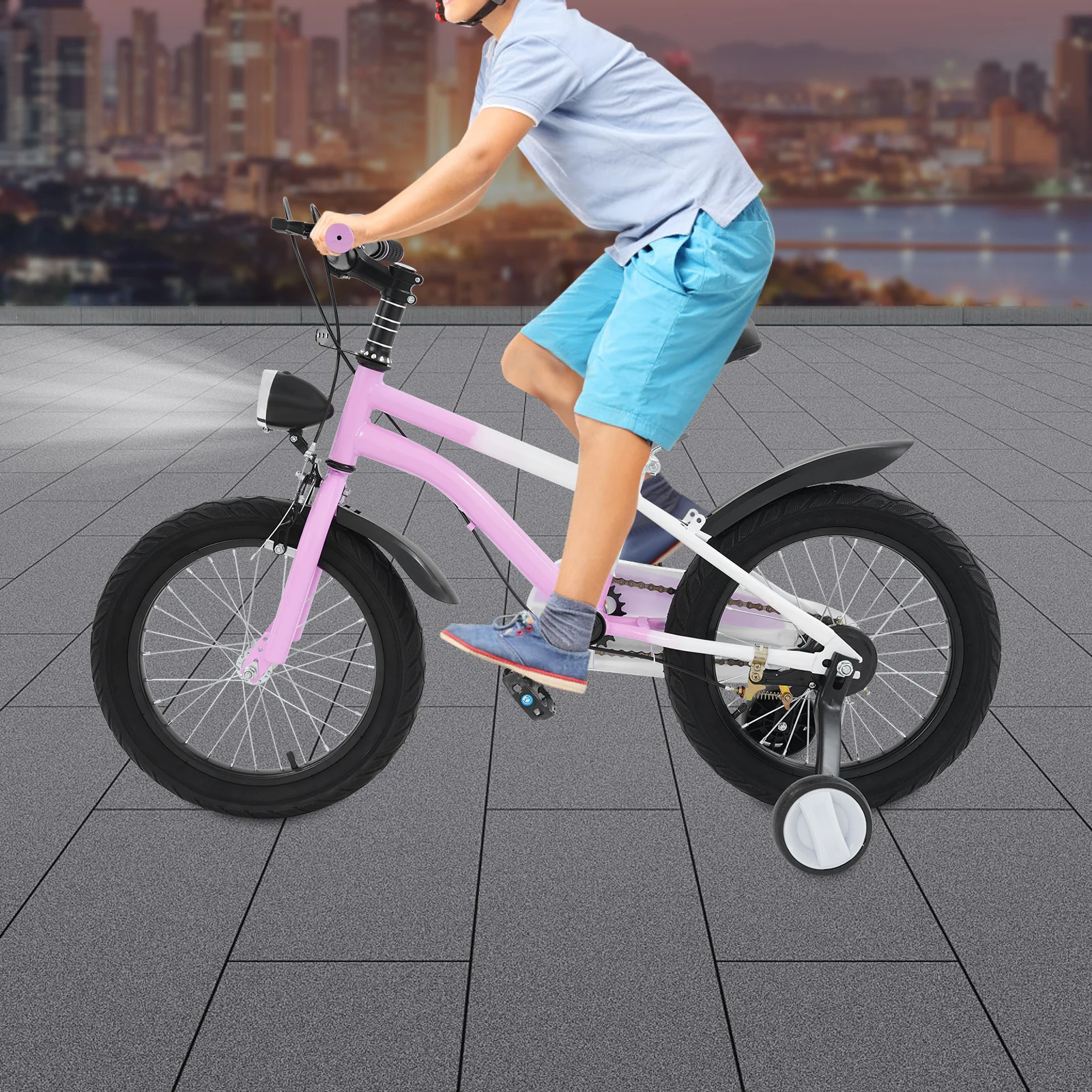 16-Zoll-Kinderfahrrad aus Kohlenstoffstahl mit Hilfsrädern und LED-Licht für 5–8 Jahre, höhenverstellbar, 60 kg – Detail 4