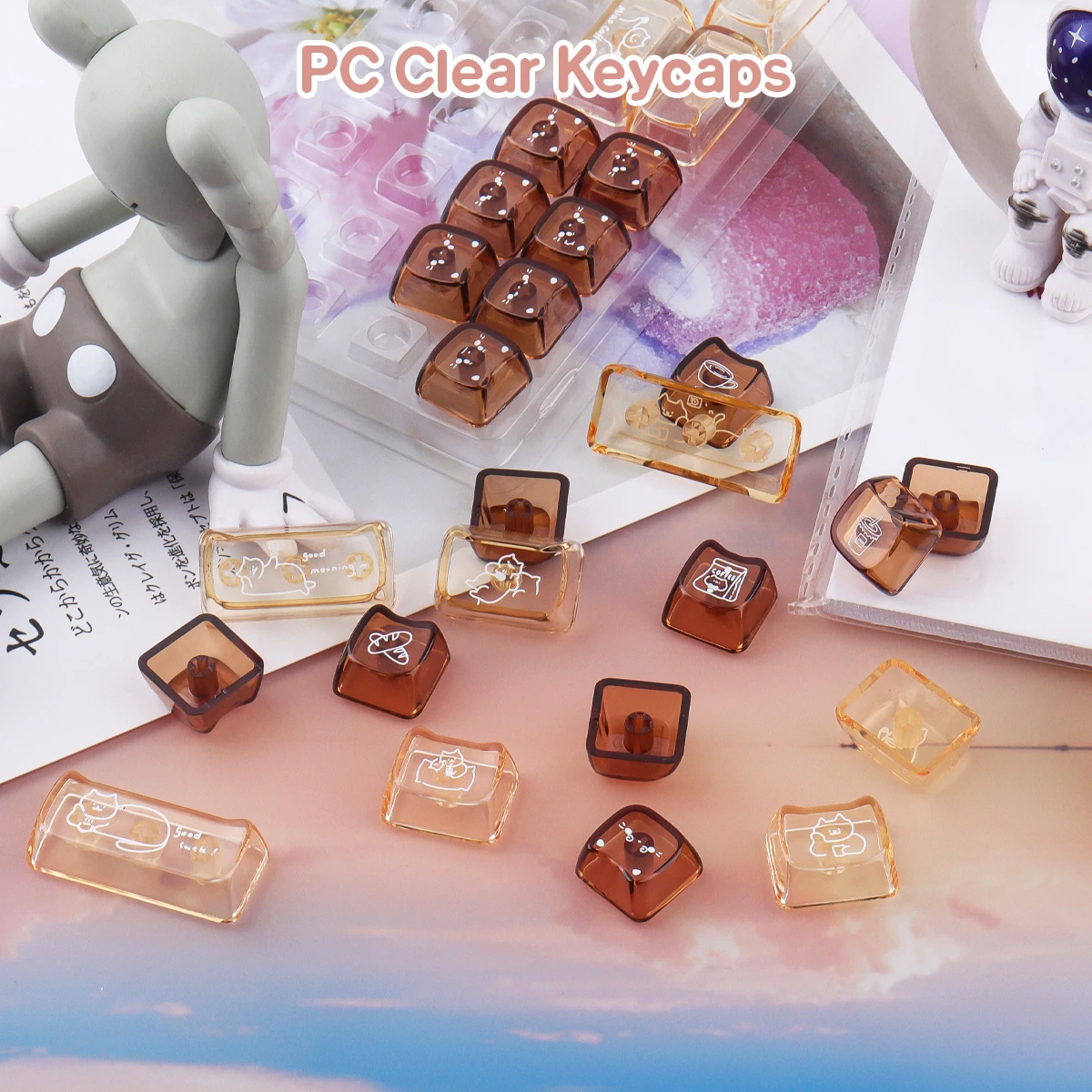 أغطية مفاتيح للكمبيوتر الشخصي 26 مفتاحًا MAO Profile Coffee Kitten أغطية مفاتيح مواد شفافة مصبوغة للوحة المفاتيح الميكانيكية #5