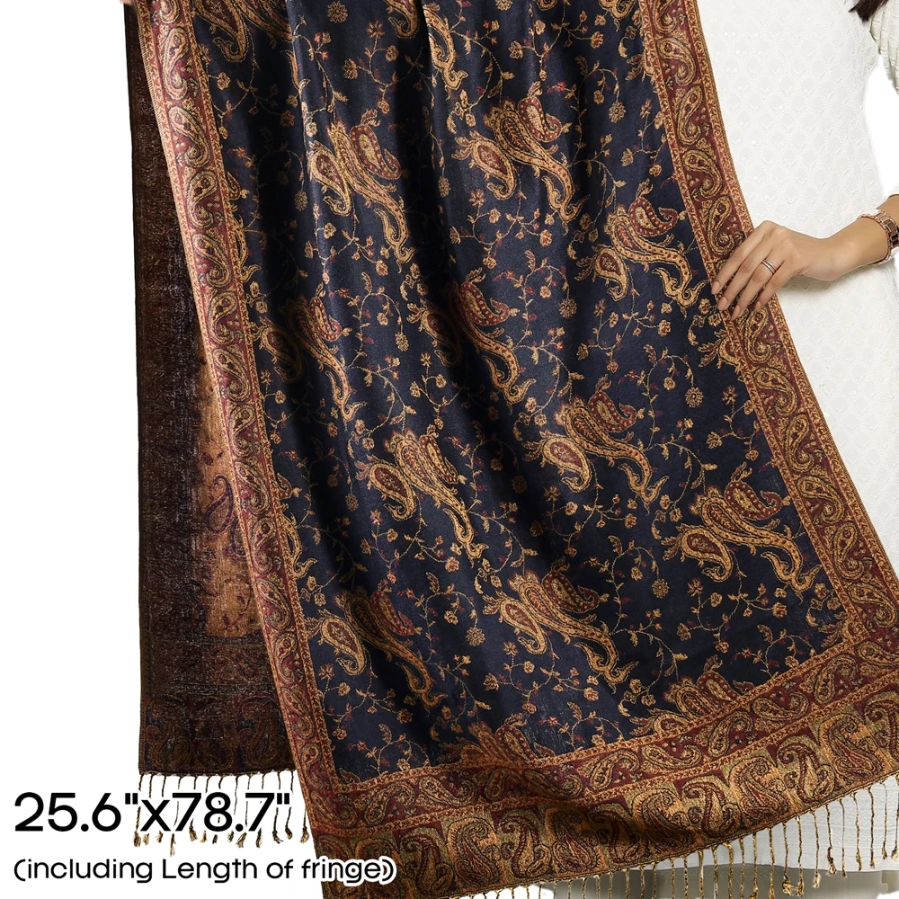 ผ้าพันคอ/ผ้าคลุมไหล่ลายดอกมะม่วงหิมพานต์ ดีไซน์พู่ห้อย นุ่มหรูหรา ปักลาย สำหรับฤดูใบไม้ร่วง/ฤดูหนาว  เครื่องประดับสำหรับงานปาร์ตี้สำหรับผู้หญิง