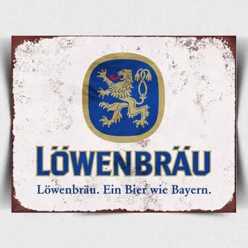 Placa de metal com sinal de cerveja alemã Lowenbrau, pôster retrô vintage, anúncio Oktoberfest - Alumínio