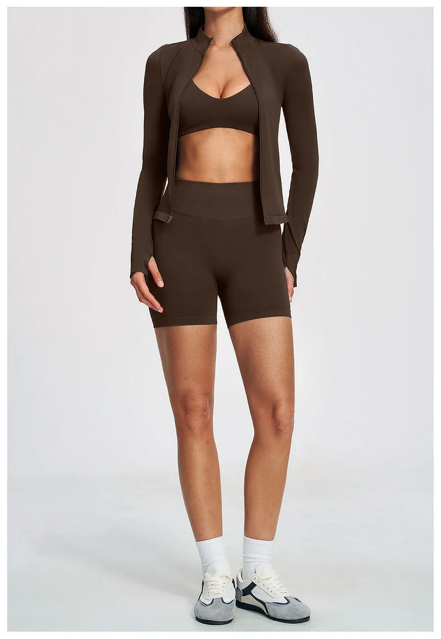 Nahtloses Yoga-Set 3-teilig, Sportbekleidung für Damen, Langarm-Trainingsanzug, Fitness-Set, Sport-BH, Leggings, Sportanzug – Detail 20