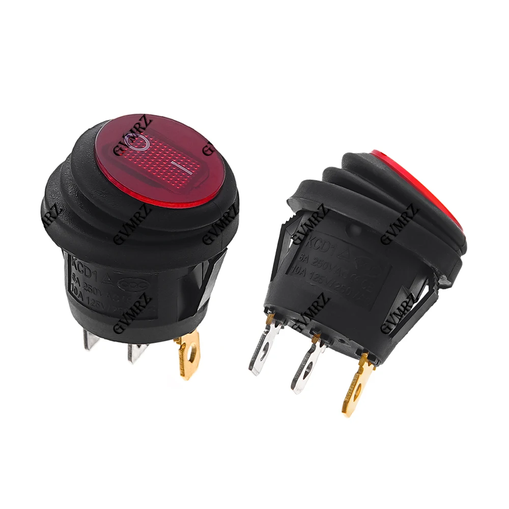 1PCS KCD1 SPST 3Pin Rocker Switch 6A 10A 250V 125V AC LED On Off Waterproof Vehicle Boat Switch Round Switch