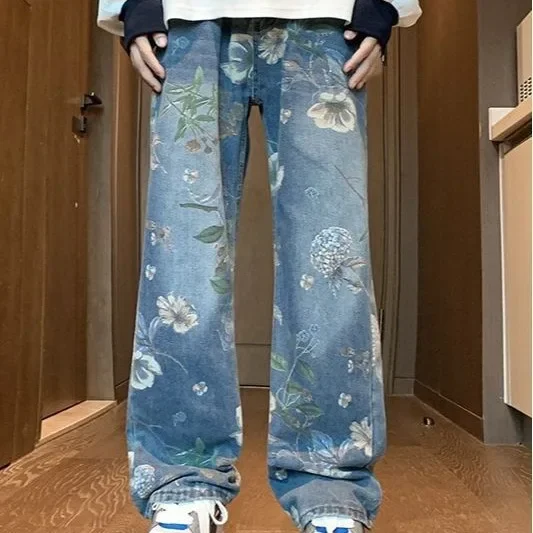 Korean Style High Street Jeans For Men Y2K Vintage Denim Trousers Hip Hop Fashion Wide-leg Baggy Jean Pants Streetwear Men