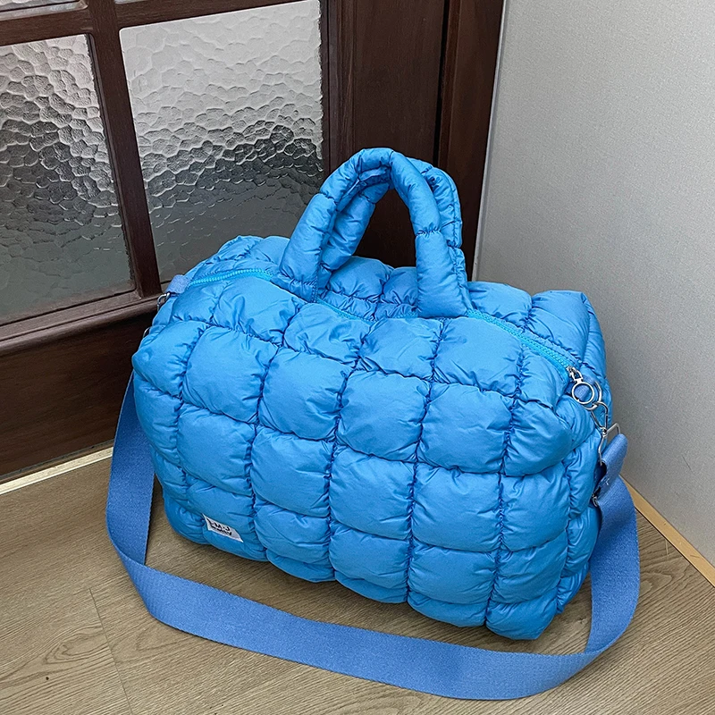 

2025 New Designer Plaid Shoulder Bag Space Cotton Handbag Women Large Capacity Tote Feather Padded Ladies Quilted Shopper Bags