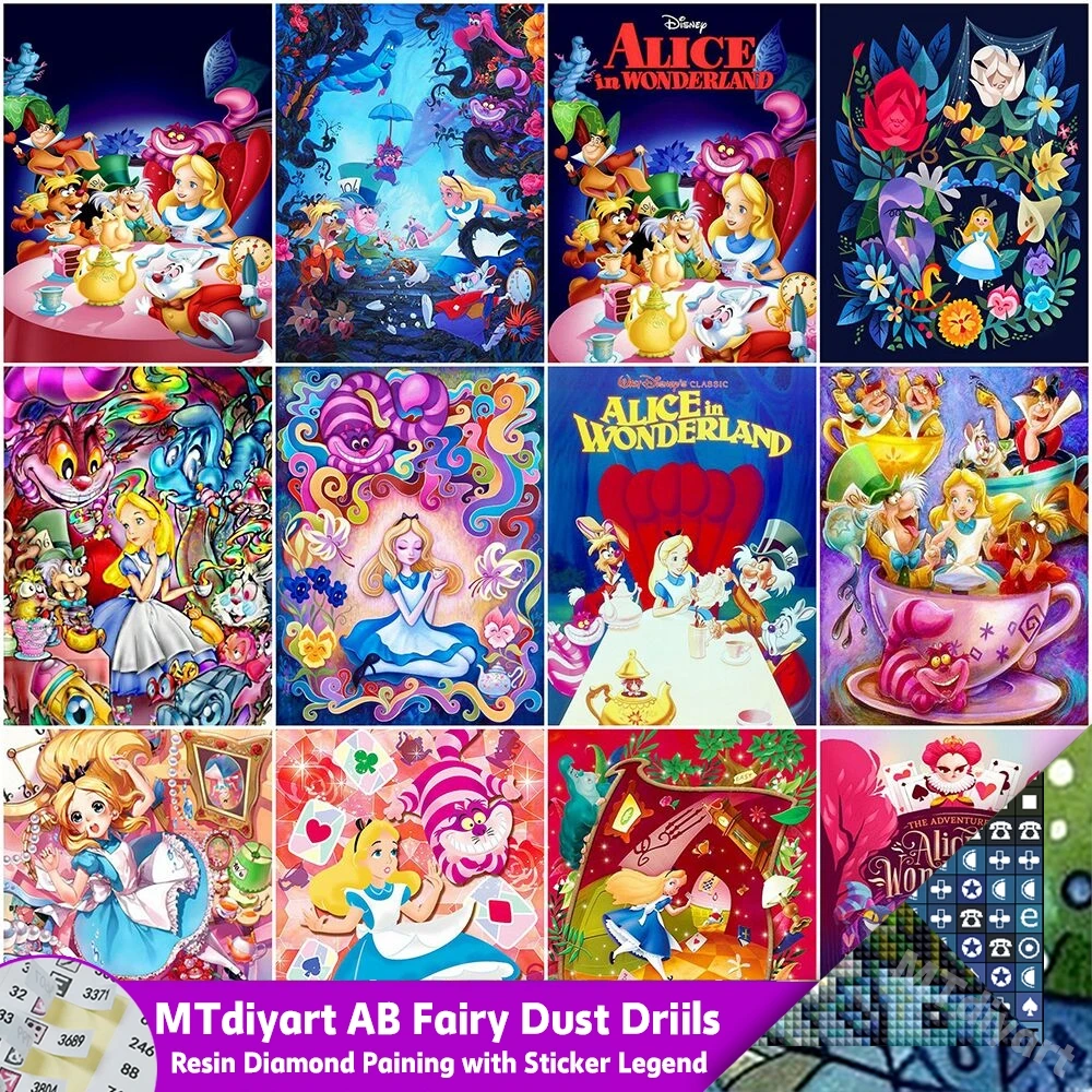 Disney 5D DIY Alice In Wonderland Resin Diamond Painting Fairy Dust AB Sticker Legend Cartoon Character Mosaic Handmade Gift