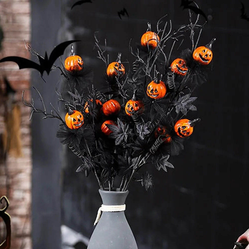 

Black Halloween Maple Pumpkin Branches Scary Gothic Flowers Artificial Maple Leaf Pumpkin DIY Plastic Fake Plants