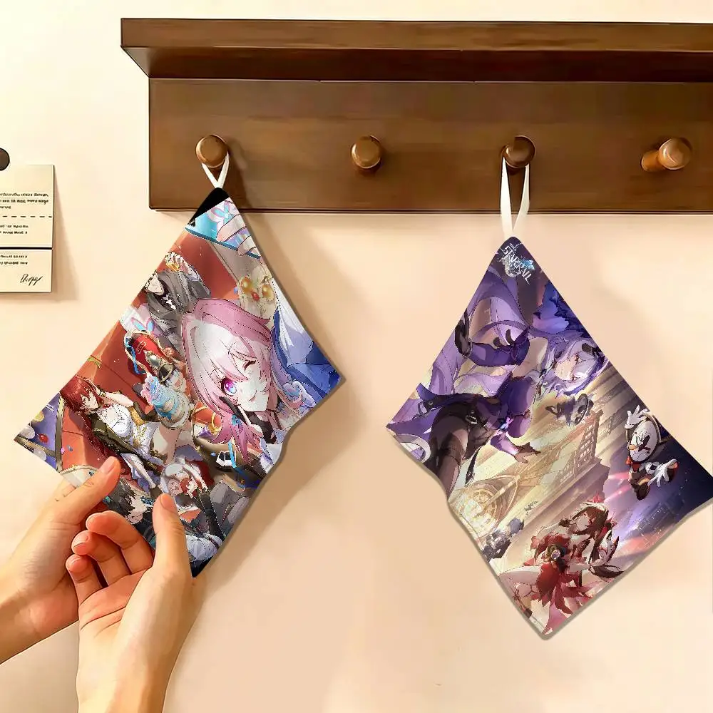 H-honkai Star Rail Anime Polyester Cotton Hanging Kitchen Towel, Skin Friendly Hand Wiping Towel for Hotel Cafe Household