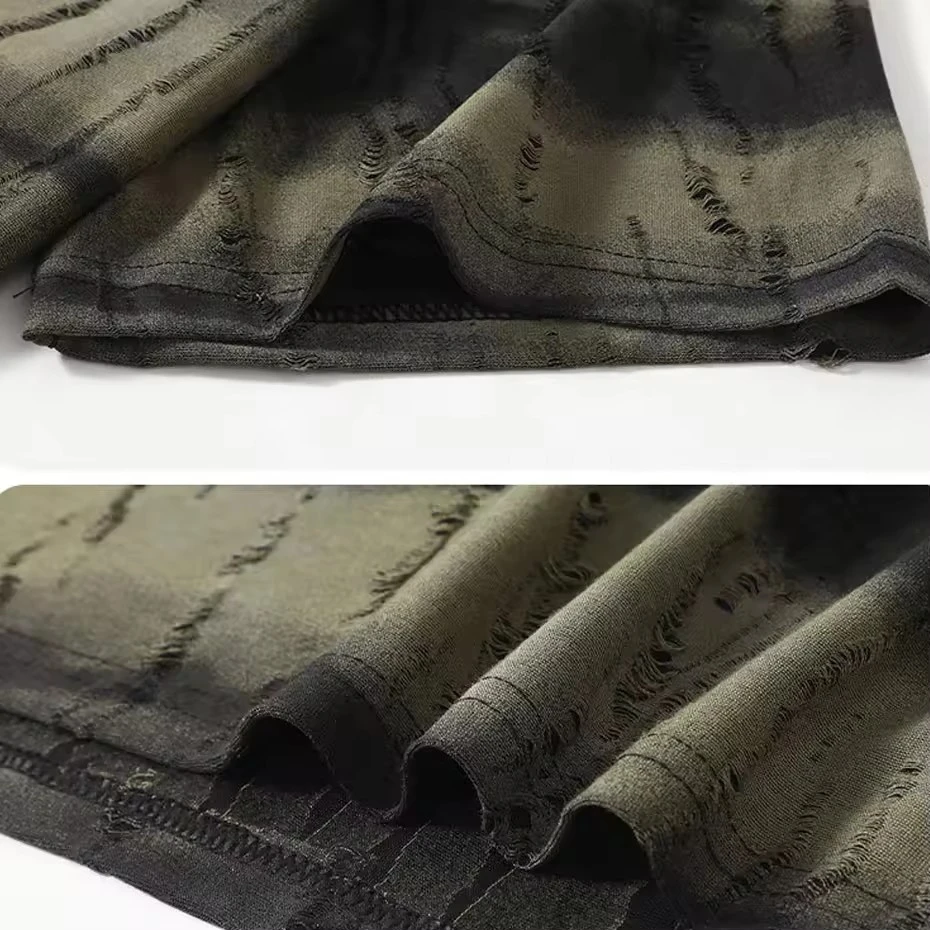 Tie-dye Ripped T-shirt T-shirt Men Summer Short Sleeve Tops Tees 10XL 11XL Plus Size Fashion Casual Tshirt Big Size 10XL