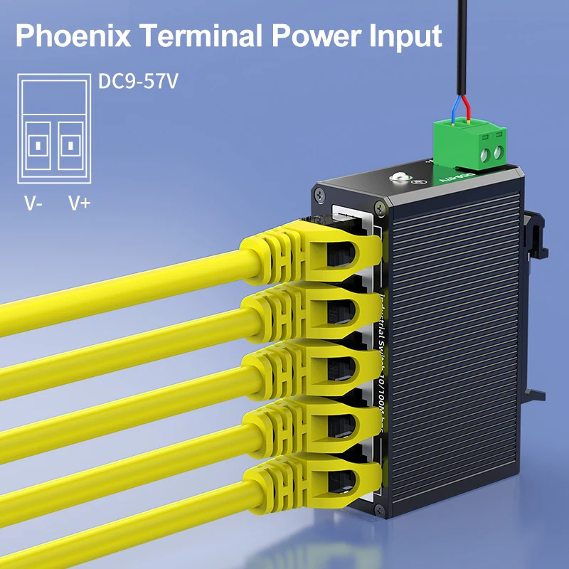 LIANGUO 5 منافذ 100 متر مفتاح صناعي 10/100Mbps شبكة صغيرة محول إيثرنت 35 مللي متر DIN-السكك الحديدية شنت التوصيل والتشغيل تيار مستمر 9-57 فولت