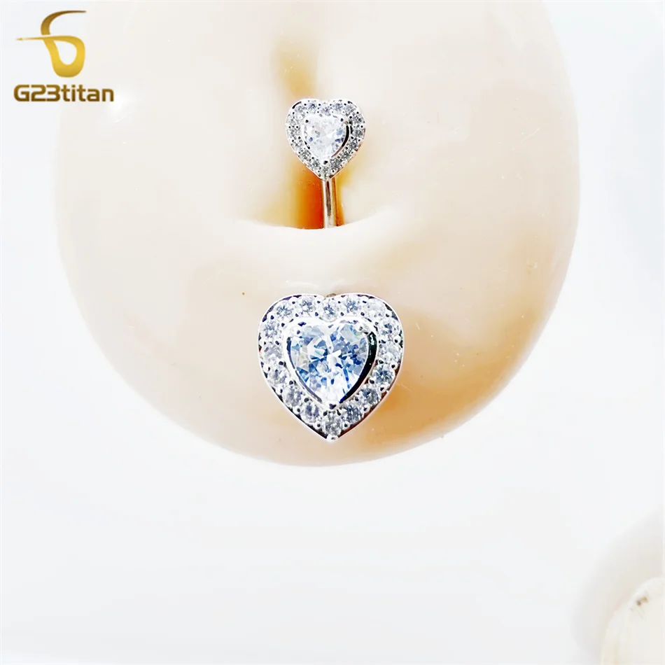 G23titan 6-16mm Length 14G Titanium Curved Barbell Zircon Heart Belly Button Piercing Ring Women Navel Piercing Ombligo Jewelry