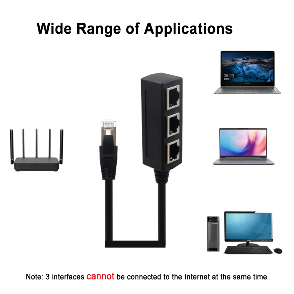 RJ45 1 Male to 3 Female Socket Port LAN Ethernet Network Splitter Stable Transmission Network Lead Extender Extension Cable