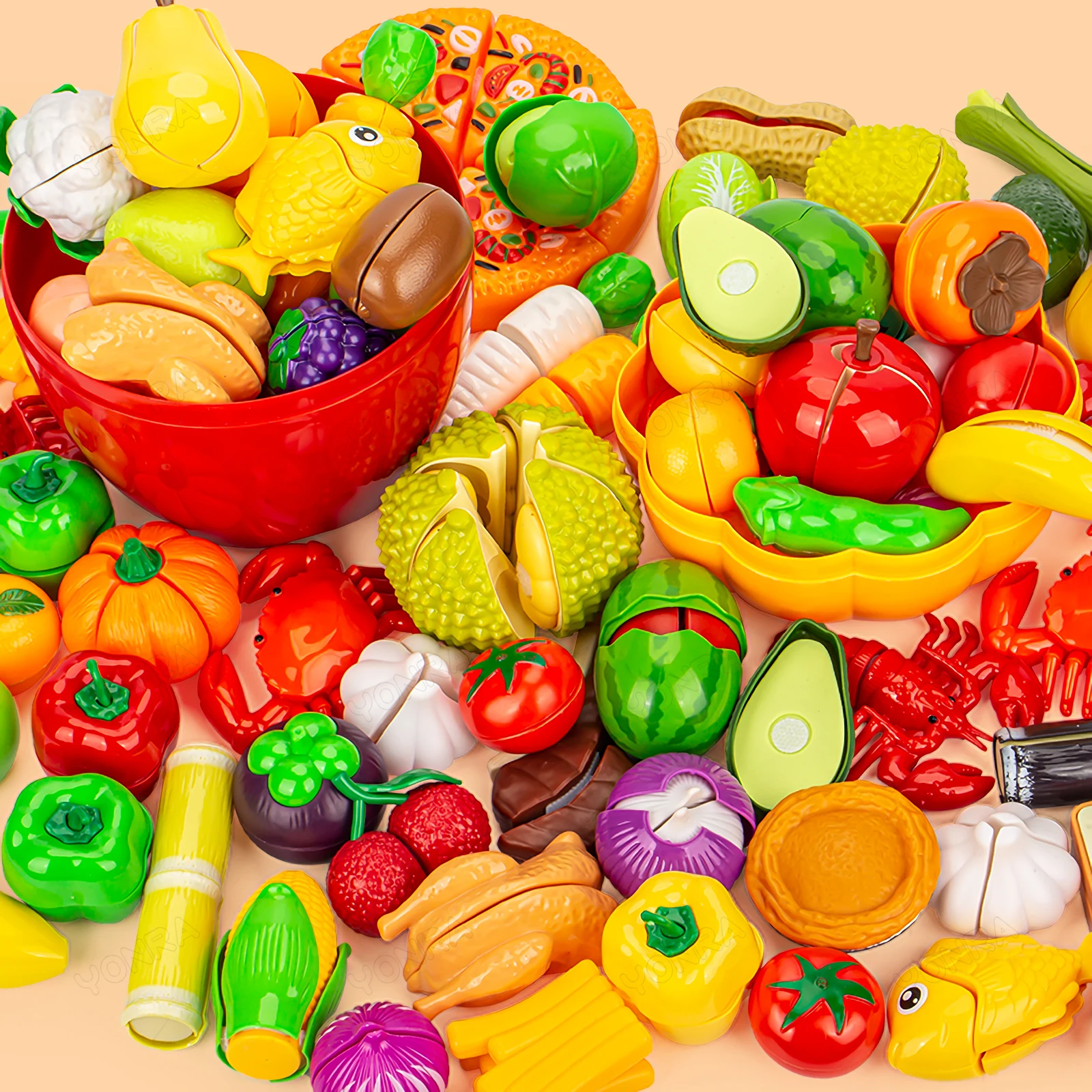 Jouet alimentaire pour enfants, jeu de coupe, cuisine, accessoires de fruits et légumes avec panier de rangement de courses, jouet pour cadeau pour tout-petits