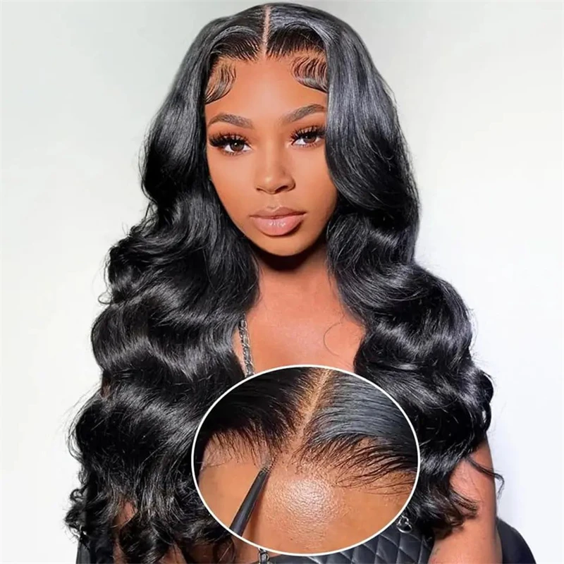 alimice-hd-transparent-4x4-lace-front-wig-brazilian-human-hair-glueless-body-wave-natural-black-hair-lace closure wig