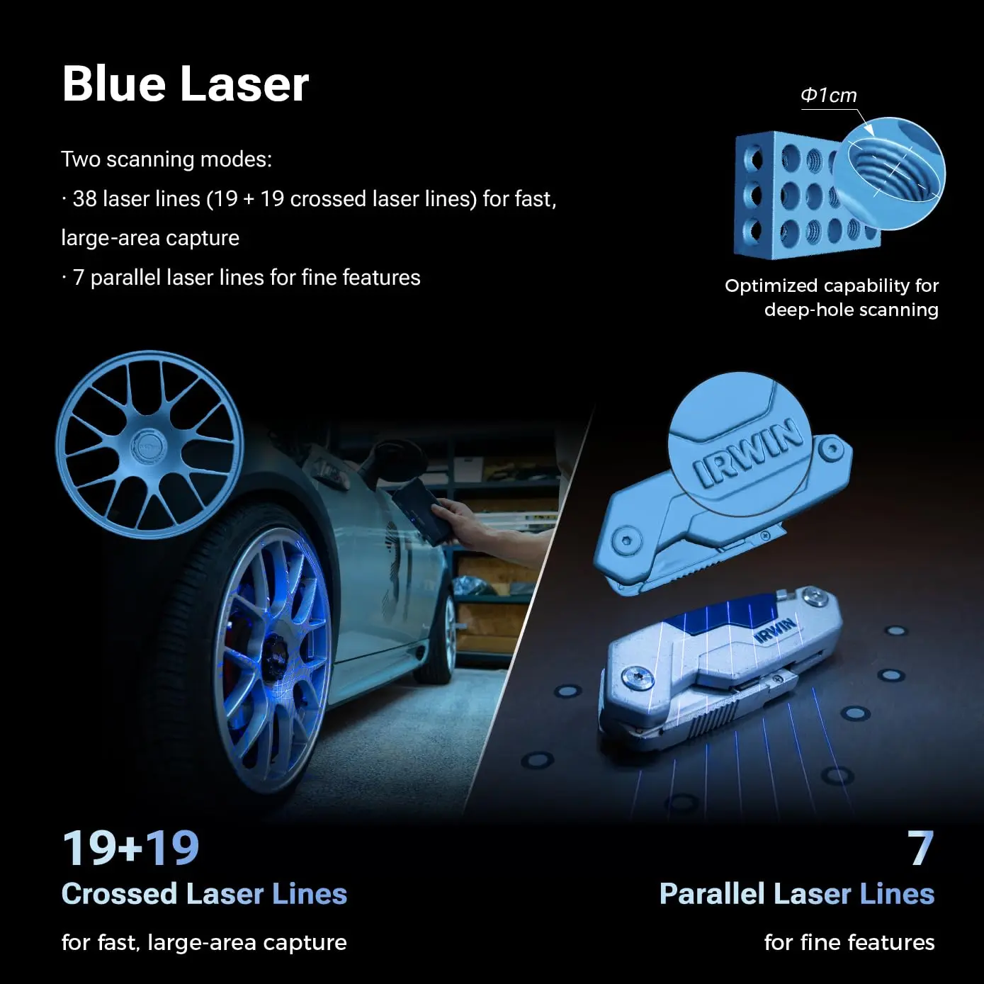SHINING 3D Scanner EINSTAR Rockit Wireless 3D Scan 19+7 Blue Laser Line/NIR Light High Accuracy Support Marker-Free Scanning