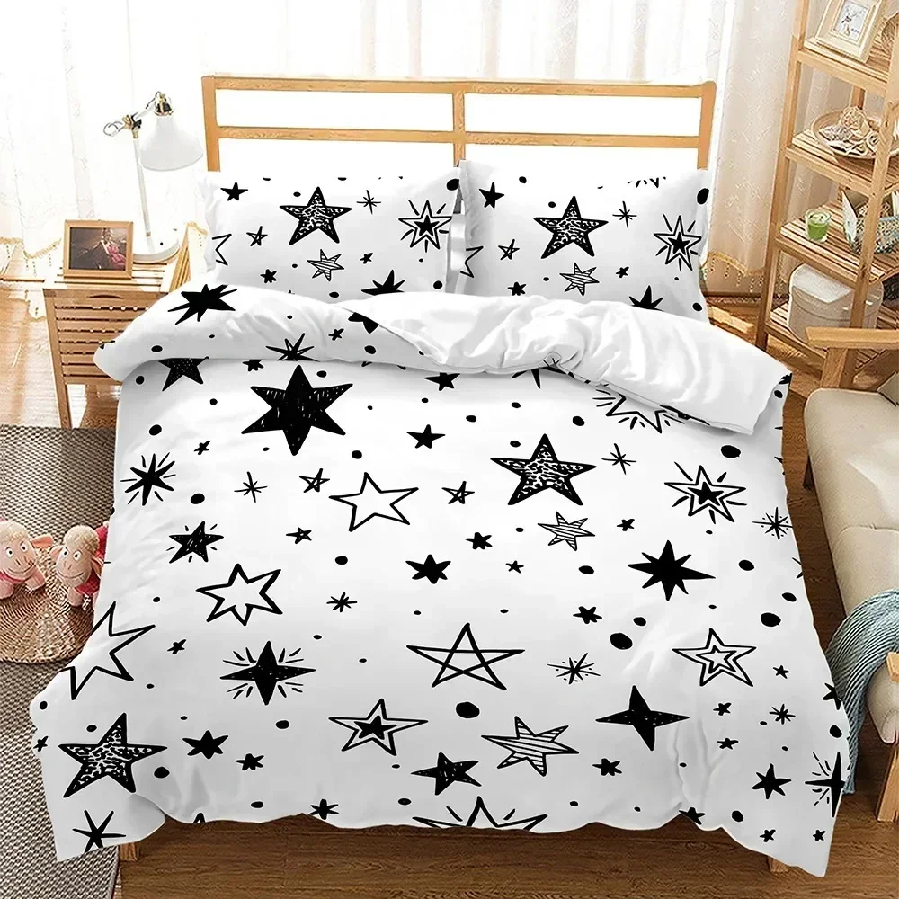 Rainbow Color Sparkling Stars Comfortable Duvet Quilt Cover Pillowcase Bedding Set Children Bedroom Decoration Home Textile