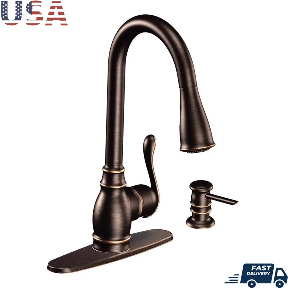 

Элегантный бронзовый выдвижной кухонный смеситель Power Clean Спрей-рефлекторная система Простая установка Совместимость с ADA Прочная очистка