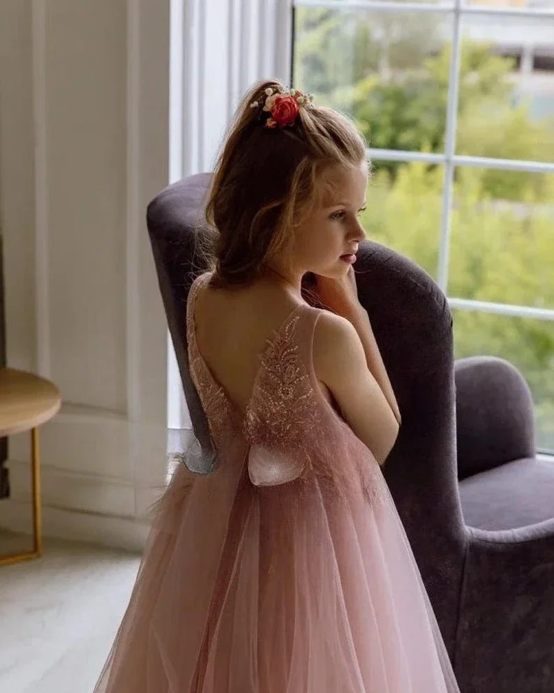 Tulle Tutu Lace Long Dress Girl Dresses for Weddings Princess Flower Girl Dress Pink Dress for Baby Junior Bridesmaid Dresses