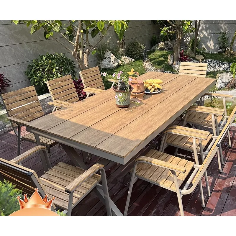 

Outdoor plastic wood tables and chairs courtyard waterproof sunscreen open-air balcony leisure plastic wood tables and chairs ga