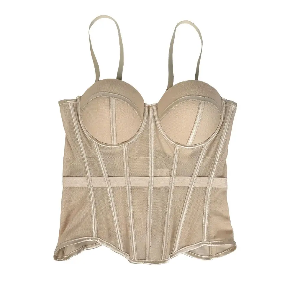 

Elegant Mesh Material Corset Top Sleeveless Design Breathable Bodices Waist Girdle Skinny Fit Fishbone Crop Top Party Wear