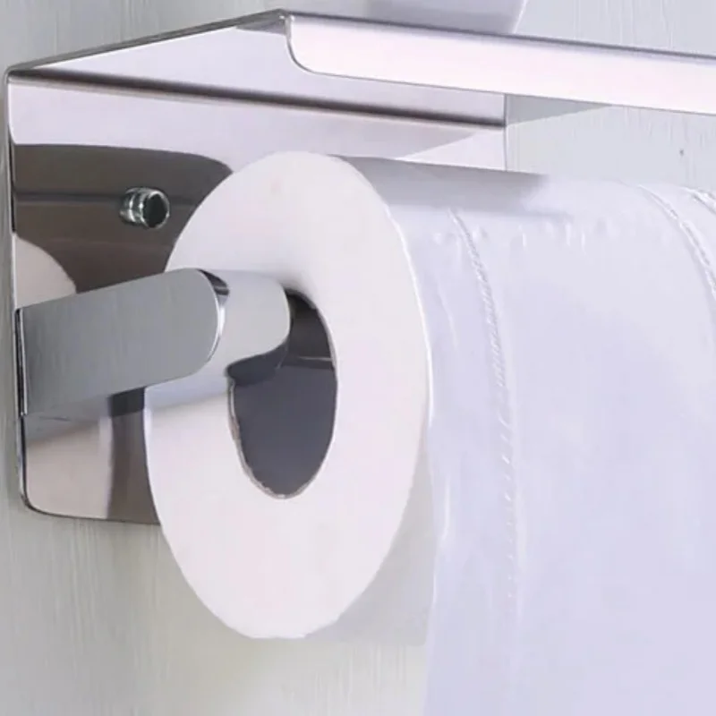 

Держатель для туалетной бумаги из полированной/шлифованной нержавеющей стали с полкой для телефона, крепление без сверления на клейкой основе для ванной комнаты и отеля