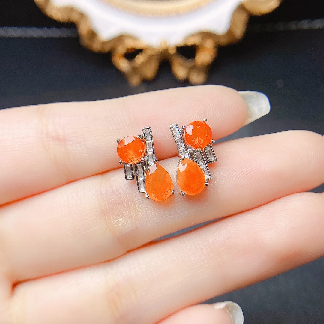 Real Fire Opal Rare Orange Earrings 925 Silver Red Orange Natural Untreated Earth Mined AAA VVS Genuine Gemstone Earrings