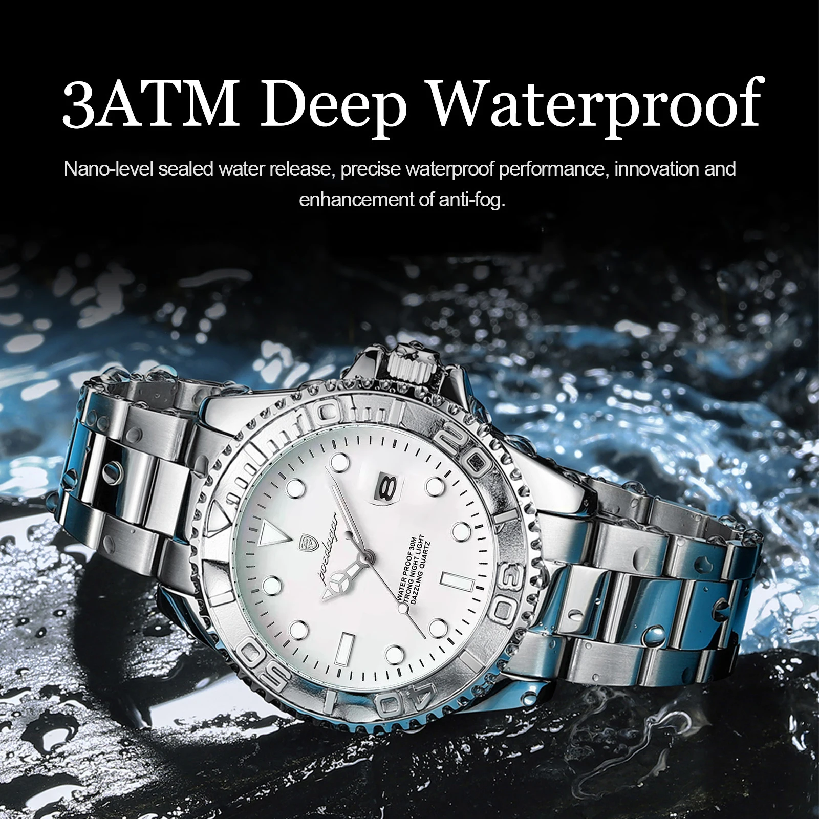 POEDAGAR ساعة رجالية عسكرية فاخرة مقاومة للماء مضيئة تاريخ رجل الفولاذ المقاوم للصدأ ساعة عالية الجودة رجال الأعمال ساعات كوارتز