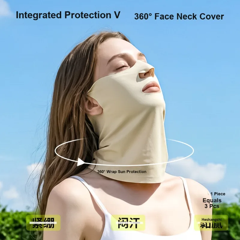 Sun Protection Face and Neck Mask Ice Silk Breathable Exposed Mouth Nose Ear Hook Design for Summer Driving Cycling Men Women