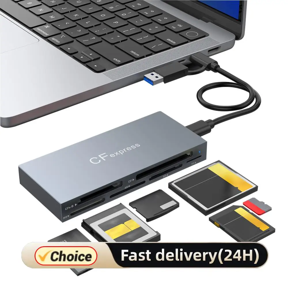 

6 in 1 CFexpress Type B/CF/XD/MS/SD/TF Memory Card Reader 10Gbps Multi Memory Card Reader with Cable for Windows XP OS