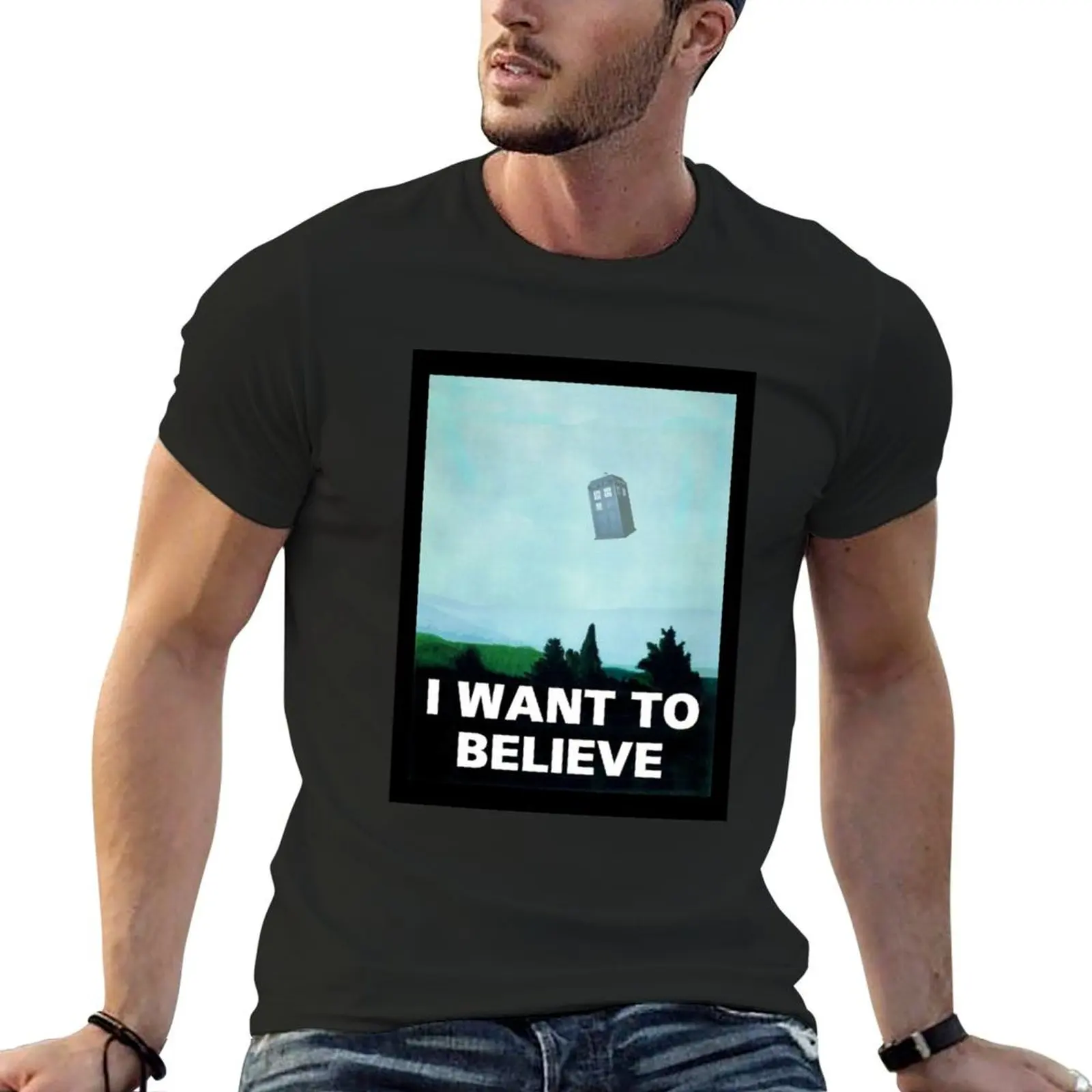 

I WANT TO BELIEVE T-Shirt shirts graphic tee plain basketball graphic tees summer top T-shirts for men cotton