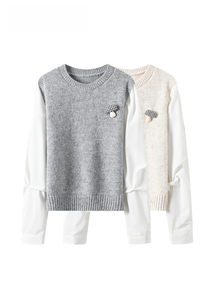 

CaraCLUB plus Size Knitted Long Sve Casual Top Women's Early Spring New Sle Patchwork Faionable Top for Plump Sister