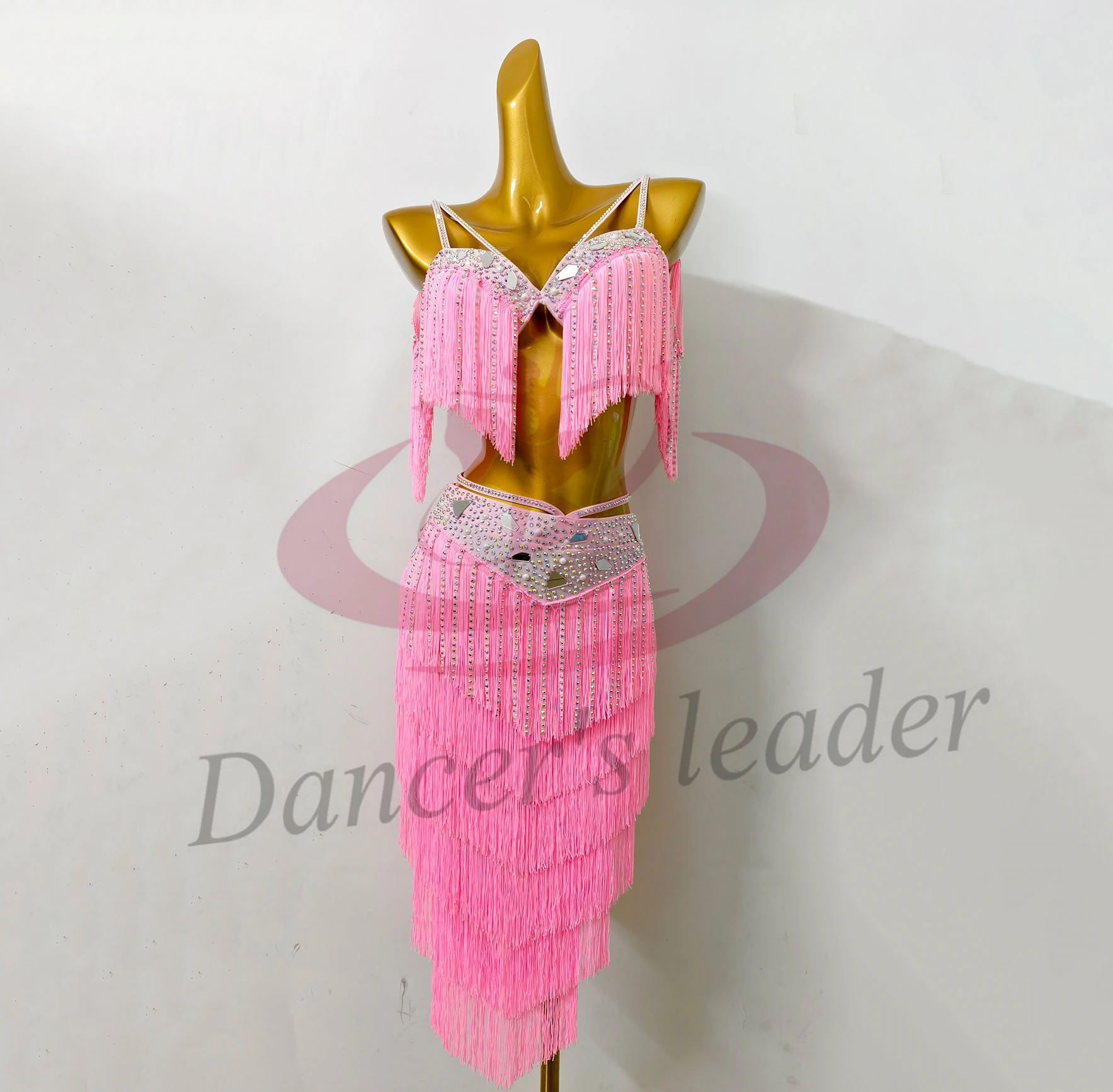 Belly Dance Competition Women's High-end Custom Lenses Multi-layer Tassel Cha Samba Performance Rhinestone Dress