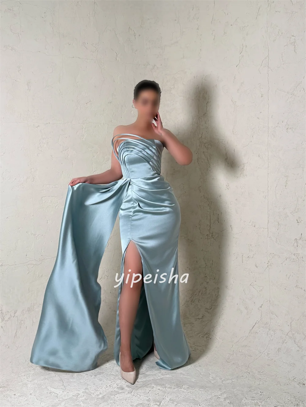 Abiti lunghi senza spalline a sirena increspata in charmeuse eleganti abbinati su misura Abiti per occasioni su misura Taglie disponibili Moda