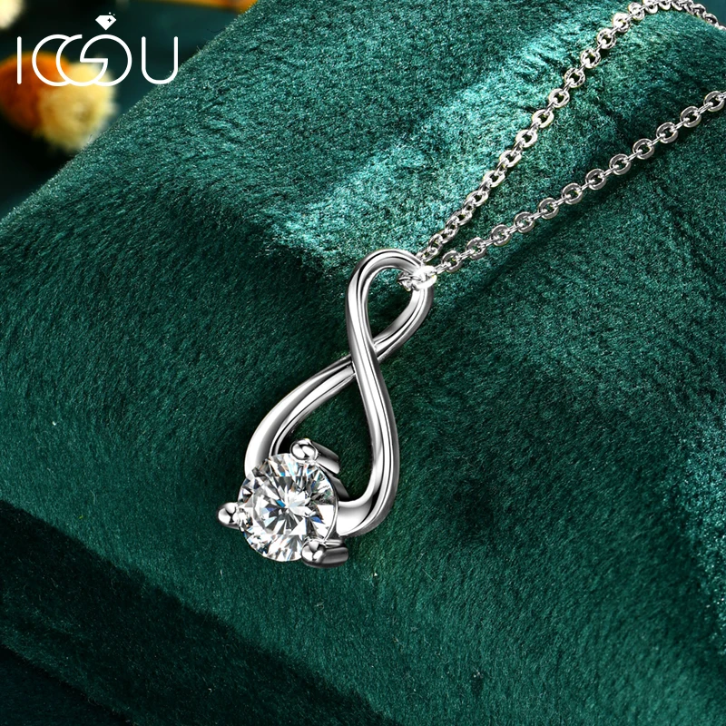 

IOGOU Single Stone 6.5MM 1CT D-Color Moissanite Necklace S925 Sterling Silver Infinity Pendant Necklace for Women Fine Jewelry