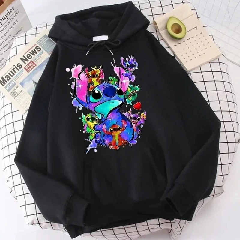 Nuevo estilo europeo y americano de Disney, sudadera informal holgada de talla grande, bonita sudadera de manga larga con capucha Unisex de Lilo & Stitch para
