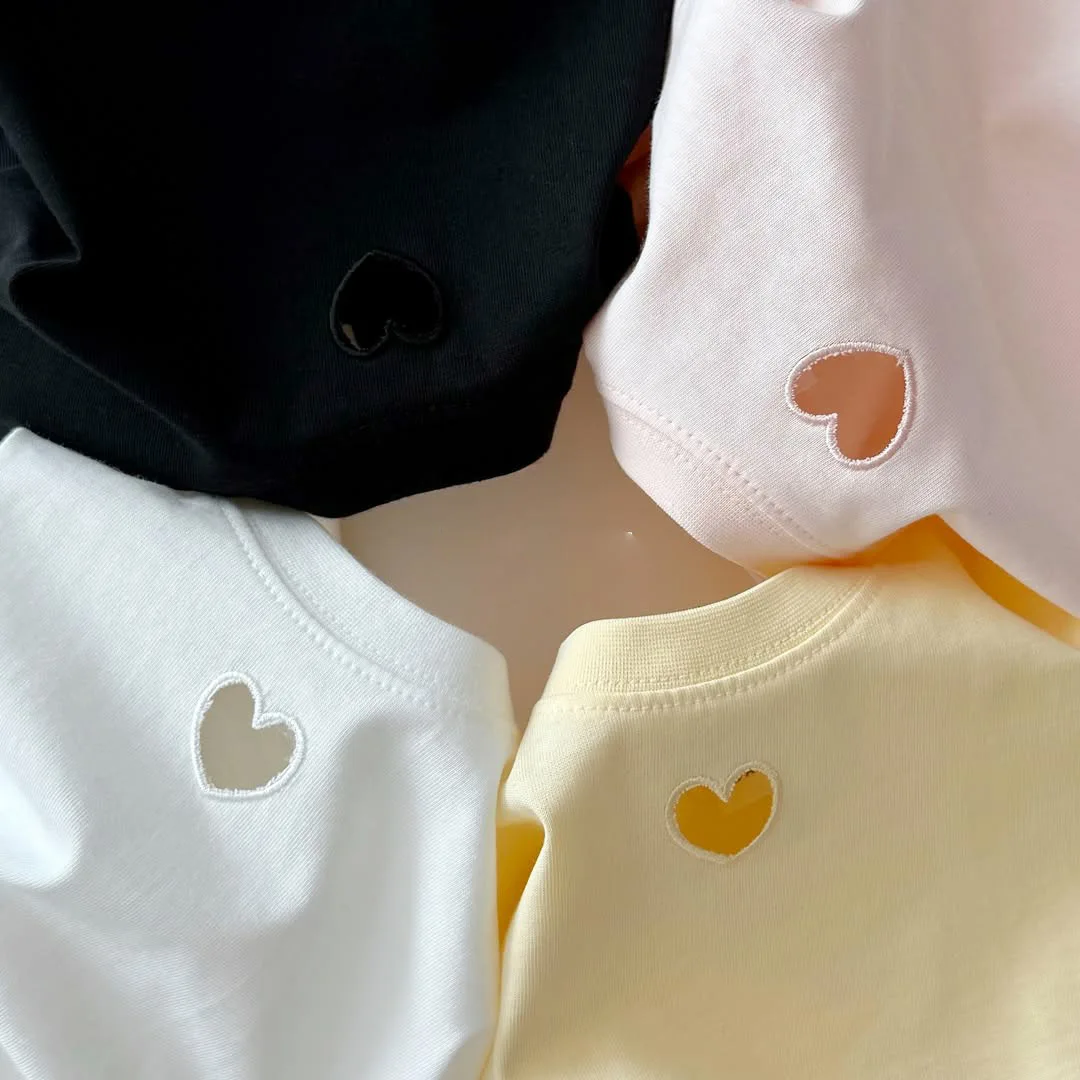 2025 Summer New Girls Hollow Out Heart T Shirts Children Cotton Tee Cute Baby T Shirt Infant Tops Kids Girls Clothes