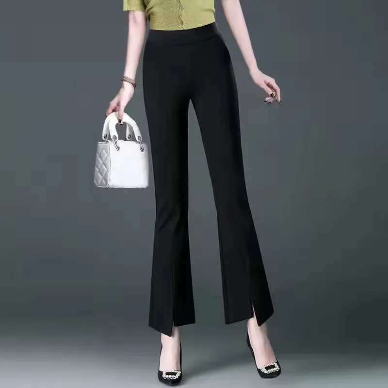 Black White Suit Pants Women Spring Summer High-waisted Fashion Wild Professional Office Ladies Trousers Elegant Flared Pant 4XL