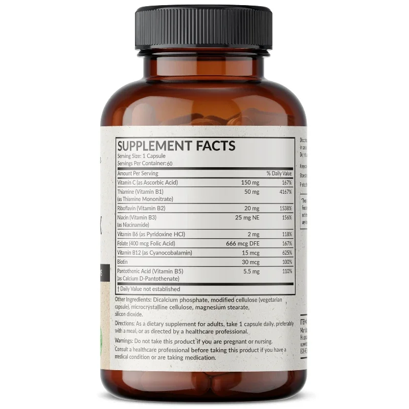 

Содержит Thiamine, Riboflavin, Ниацин, Folate, Биотин, Пантотенная кислота, Инозитолный комплекс, 60 капсул