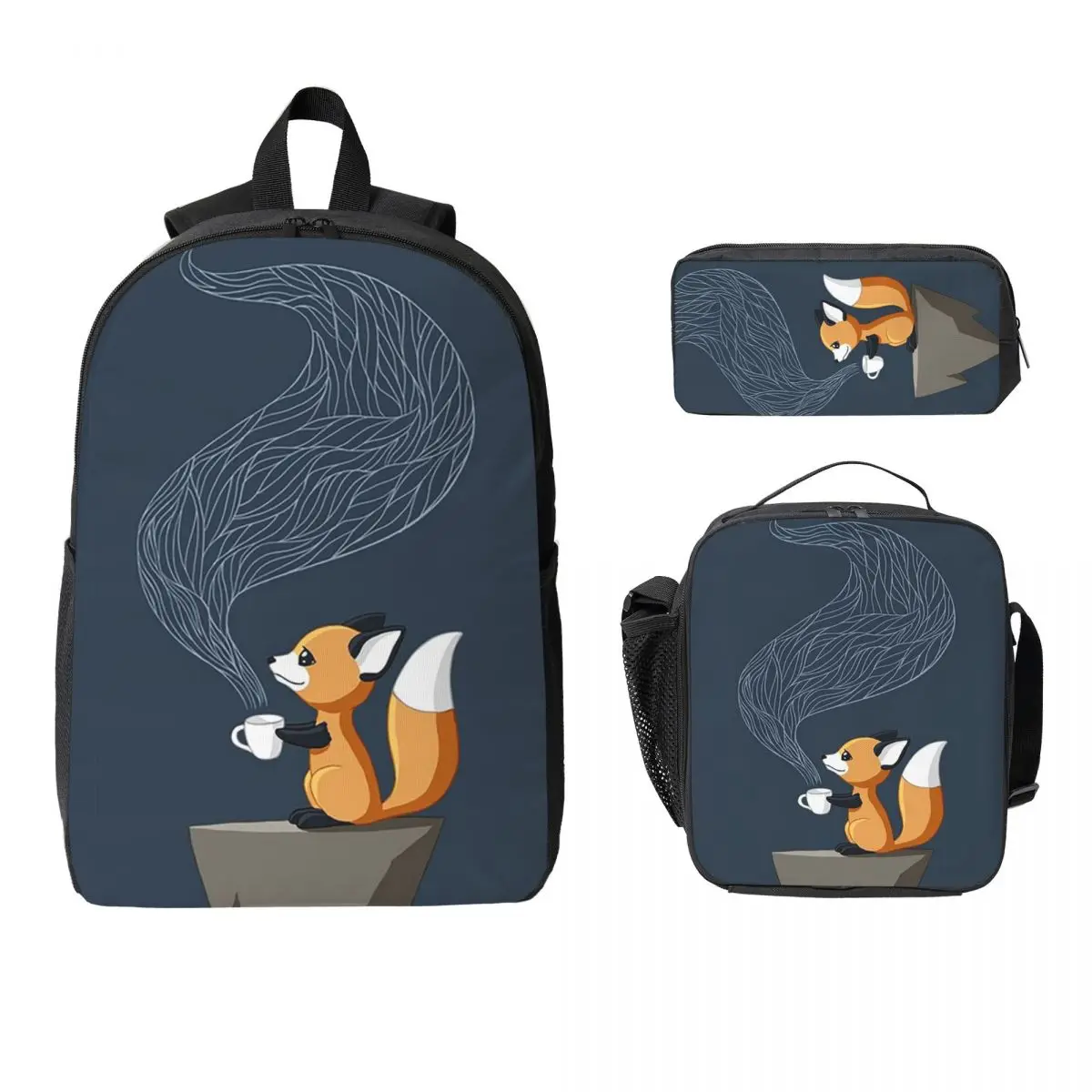 

Fox Tea Backpack Student Boys Girls BookBag School Bag Laptop Shoulder Bags 3ps Insulated Lunch Bag Pencil Case