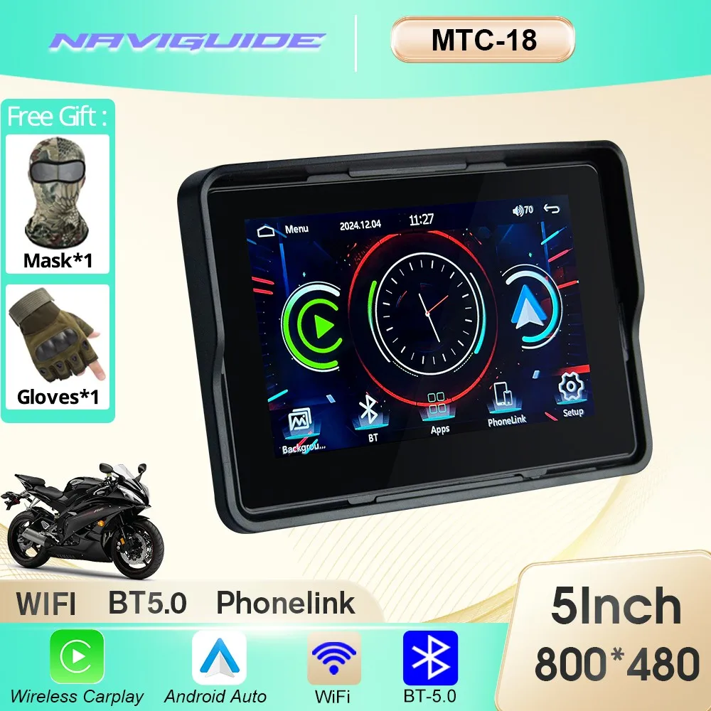 

NAVIGUIDE 5" Motorcycle GPS Navigation Display Screen Portable Digital Motorcycle Dashboard Wireless CarPlay Moto Android Auto