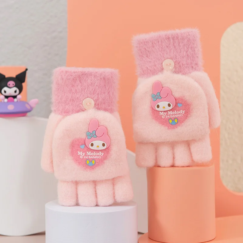 Sanrio Hello Kitty Adult Gloves Outdoor Cycling Winter Warm Split Finger 2024 New Padded and Thickened Protect Against Cold