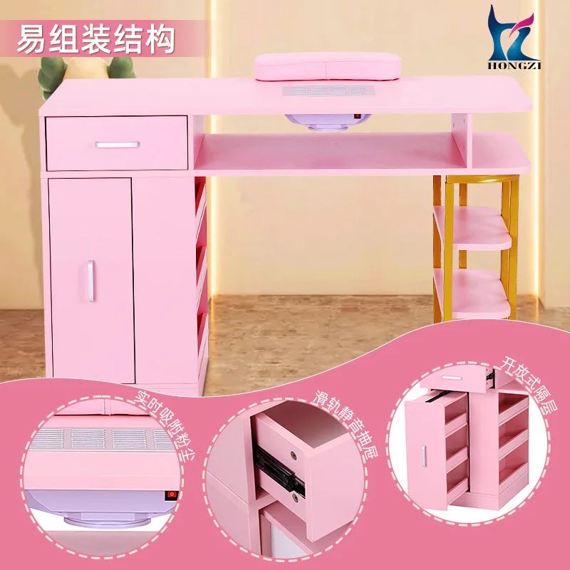 LH manicure table built-in vacuum cleaner with wrist pad multi-layer storage manicure table