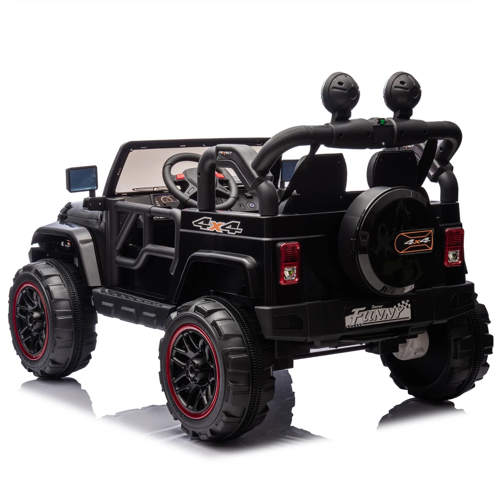 24v crianças andando no assento de carro elétrico largura 20in suspensão traseira tronco armazenamento portátil puxar haste luz & facrchlight bluetooth usb