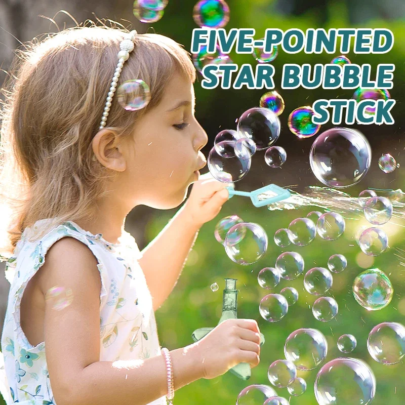 Pentagrama portátil con palo de burbuja, juguete de burbujas, juegos al aire libre, juguetes para niños, regalo de cumpleaños y vacaciones con burbujas de agua