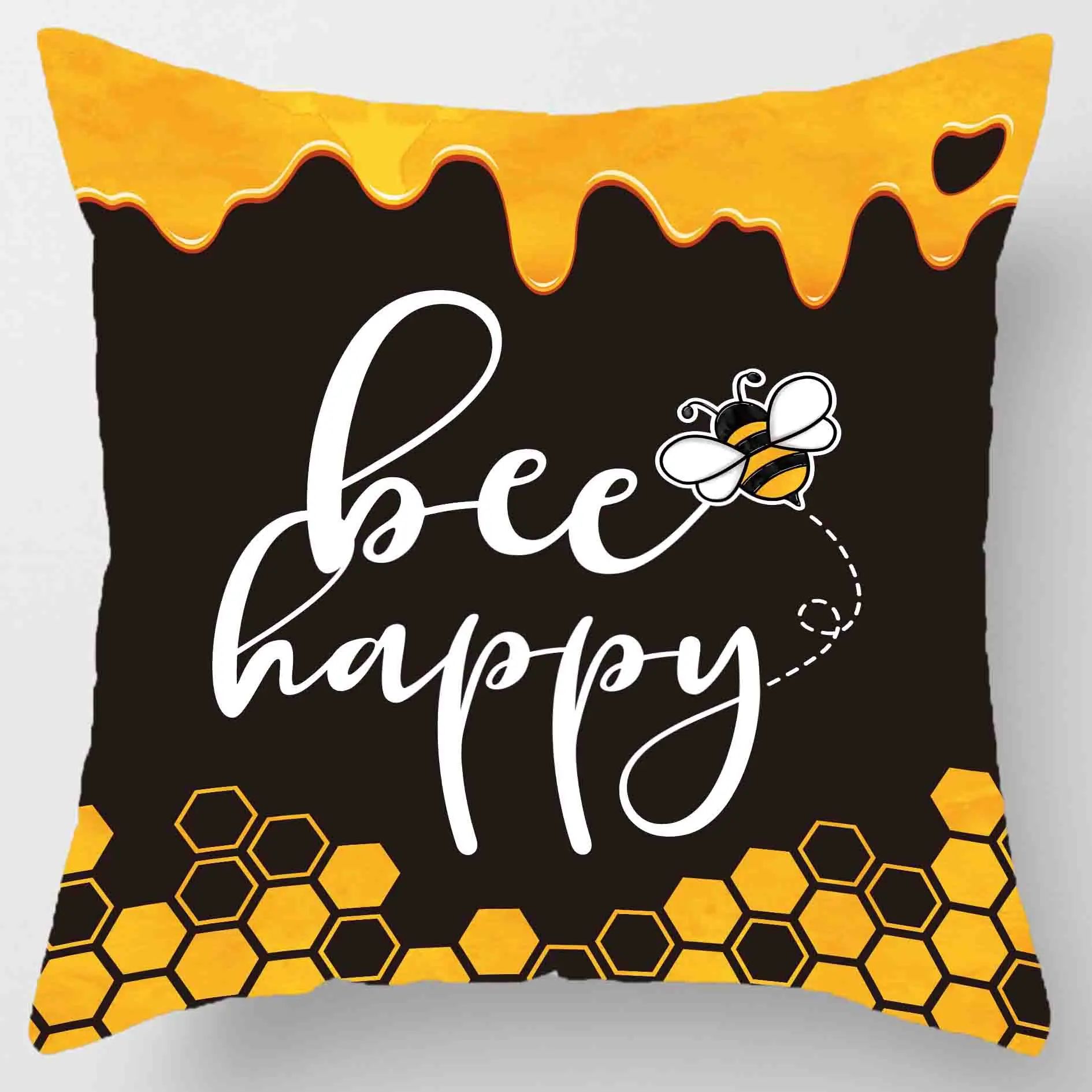 Cushion set 45X45cm, pillowcase set Yellow bee section soft velvet double-sided print pillow cover, home sofa decoration decorat